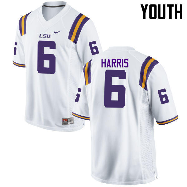 Youth LSU Tigers #6 Brandon Harris College Football Jerseys Game-White - Click Image to Close